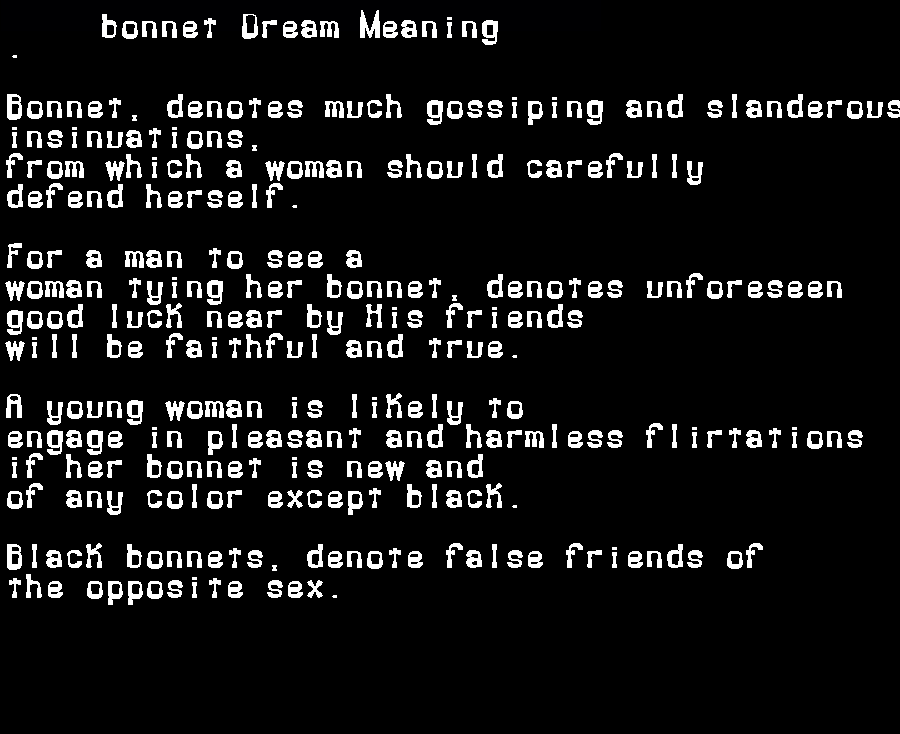 bonnet dream meaning