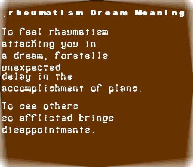 rheumatism dream meaning