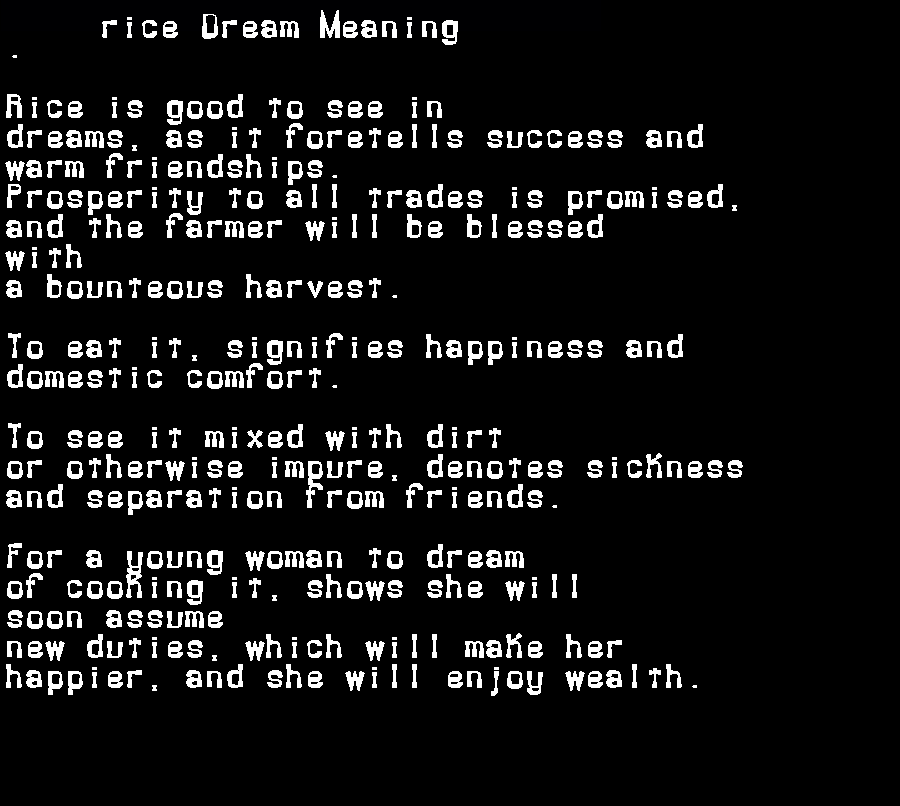 rice dream meaning